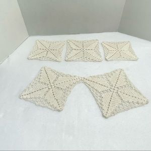Vintage hand crochet doilies set of 4 off white in color two are attached Shabby